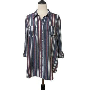 Kim Rogers Striped Long Sleeve Boyfriend Button Up Shirt Size L